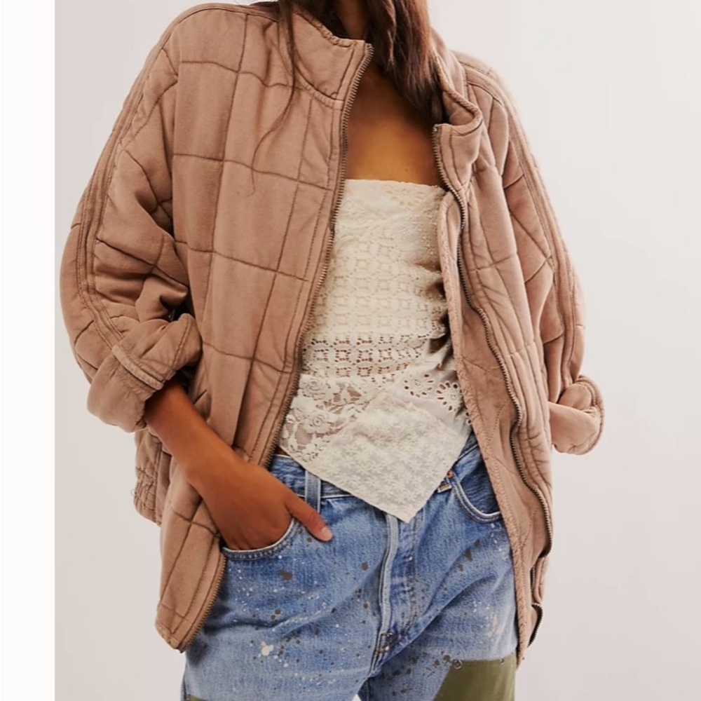 Free People dolman quilted bomber jacket in champagne diamonds.